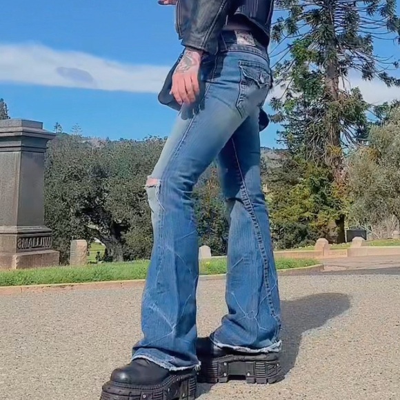 vintage y2k true religion joey destroyed medium low rise flares 28 - Picture 3 of 7